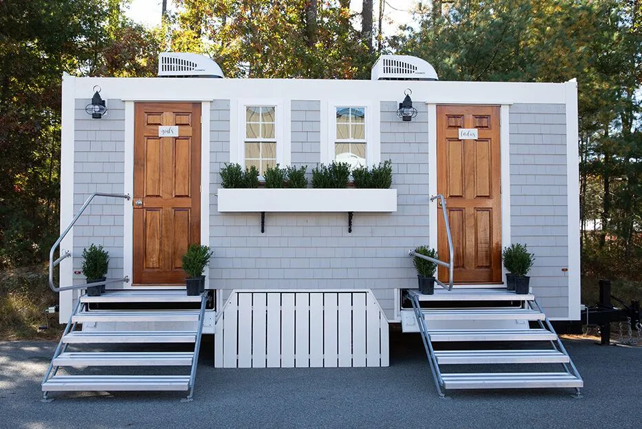 Wedding restroom units discretely staged at a venue in Waynesboro, Virginia